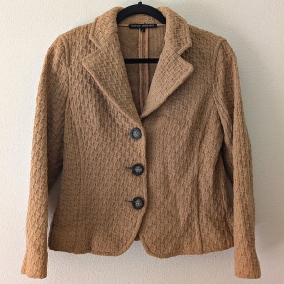 Donna Degnan Camel/Tan Basketweave Wool Blazer sz 10/M Business Casual Office - Picture 1 of 10
